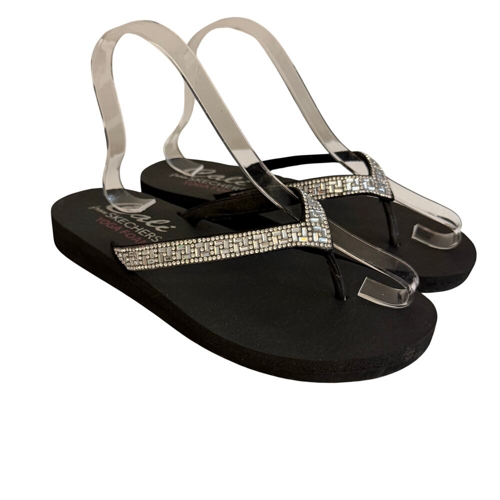 Skechers Cali Yoga Foam Sandals 7.5 Black Rhinestone Bling Slip On Flip Flops